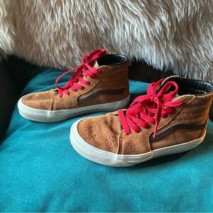 Kids Brown High-Top VANS with Red Laces